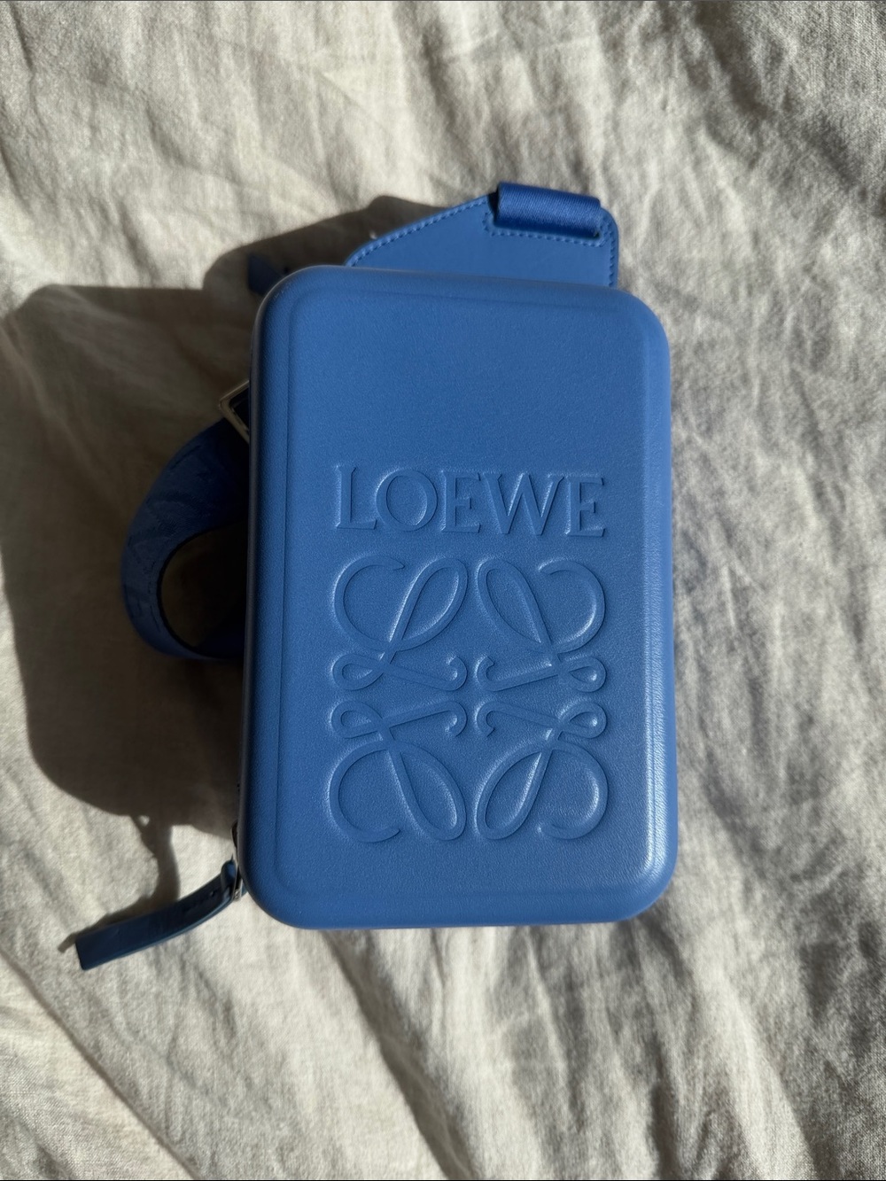 Loewe Cerulean Embossed Molded Sling Anagram Leather Crossbody Case